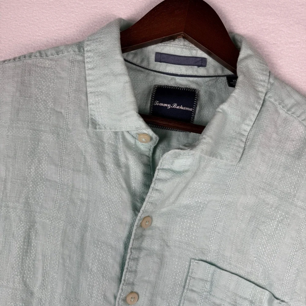 Tommy Bahama 100% Linen Shirt Mens XL Seafoam Green Short Sleeve Beach‎ Resort